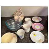 Assorted Vintage Teacups, Saucers, and Glass Bowls Collection