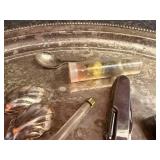 Vintage Collection with Silverplated Serving Tray, Spoons, Razors, Marbles, and Keys