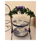 2 Metal Plate Racks with Decorative Plates and Faux Ivy Accent
