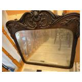 Antique Ornate Wood Framed Wall Mirror with Carved Detailing