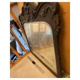 Antique Ornate Wood Framed Wall Mirror with Carved Detailing