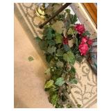 Brass Wall Lamp with Decorative Floral Garland and Curtain Rod