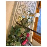 Brass Wall Lamp with Decorative Floral Garland and Curtain Rod