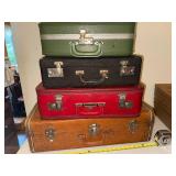 Collection of 4 Vintage Suitcases in Assorted Colors and Styles