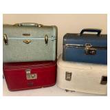 Set of 4 Vintage Train Case Suitcases Assorted Colors