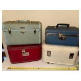 Set of 4 Vintage Train Case Suitcases Assorted Colors