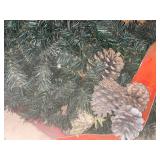 Large Holiday Wreath with Red Ribbon, Pinecones, and Ornaments Approx 48"