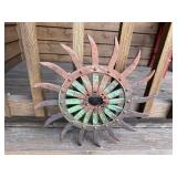 Vintage Metal Sunburst Decorative Wall Art with Rustic Patina