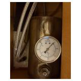 Stainless Steel Pressure Vessel Used to Bleed Vehicle Brakes with Analog Gauge and Braided Hoses