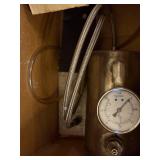 Stainless Steel Pressure Vessel Used to Bleed Vehicle Brakes with Analog Gauge and Braided Hoses