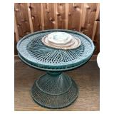Vintage Green Wicker Pedestal Side Table with Assorted Coasters
