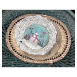 Vintage Green Wicker Pedestal Side Table with Assorted Coasters