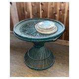 Vintage Green Wicker Pedestal Side Table with Assorted Coasters