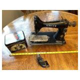 Singer 99K Vintage Sewing Machine with Decorative Tin and Accessory