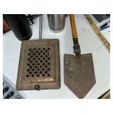 Camping and Outdoor Lot: Knife Set, Vintage Thermoses, Shovel, and Camp Stove