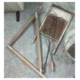 Vintage Wire Rug Beaters with Wooden Handles and Washboard Set