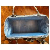 Denim Purse Basket with Beaded Handle and 5 Decorative Potion Jars