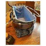 Denim Purse Basket with Beaded Handle and 5 Decorative Potion Jars