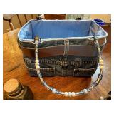 Denim Purse Basket with Beaded Handle and 5 Decorative Potion Jars