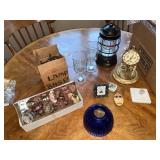 Mixed Vintage Decor Lot with Kundo Anniversary Clock, Lantern, and Collectibles