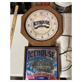 Icehouse Beer Wall Clock with Illuminated Sign