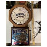 Icehouse Beer Wall Clock with Illuminated Sign