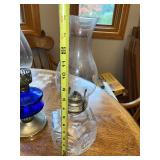 Set of 3 Vintage Glass Oil Lamps with Chimneys