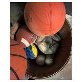 Mixed Lot of Basketballs, Football, Baseball Gloves, and Baseballs
