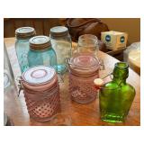 Large Collection of Vintage Mason Jars and Decorative Glass Bottles