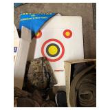 Archery Hunting and Outdoor Accessory Lot with Bag, Tree Seat, Arrow Stop Target, and Gear