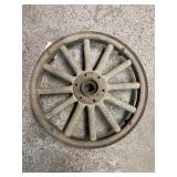 Antique Wooden Wagon Wheel with Metal Rim - 18 Inch Diameter