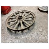Antique Wooden Wagon Wheel with Metal Rim - 18 Inch Diameter