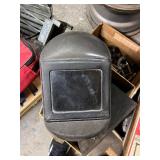 Box of Mixed Hand Tools with Welding Helmet and Frame Clamp