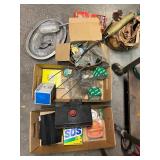 Automotive and Garage Tool Lot with Hydraulic Jack, Hardware, and Accessories