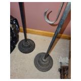 Pair of Decorative Metal Floor Standing Holders with Bird and Pinecone Accents