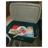 Large Storage Tote with Kitchenware, Glassware, Crock-Pot, and Utensils