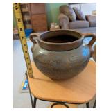 Brazilian Handcrafted Pottery Vessel with Handles and Geometric Designs