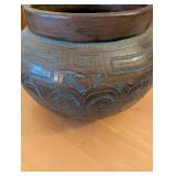 Brazilian Handcrafted Pottery Vessel with Handles and Geometric Designs
