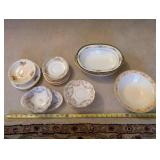 Collection of Vintage China Dishes Including Blue Transferware and Floral Bowls