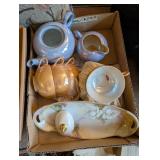 Collection of Vintage China Dishes Including Blue Transferware and Floral Bowls