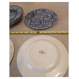 Collection of Blue and White Patterned Porcelain Plates and Bowls