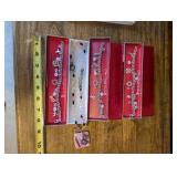 Set of 3 7.5 Inch Pink Charm Bracelets and Beaded Necklace