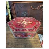 Hand-Painted Hexagonal Wooden Jewelry or Trinket Box