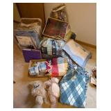 Collection of Baby Blankets and Plush Bears including GUND Wooly Bear