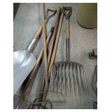 Group of Farm and Garden Tools Including Shovels and Pitchforks