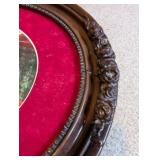 Antique Oval Framed Print of Children Reading with Ornate Floral Detail