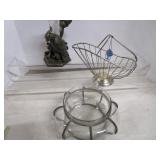 Cast Bird Vase, Basket, Bowl