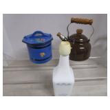 Enamel Teapot, Tin Tina, Flask