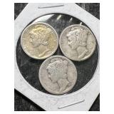 3 US MERCURY DIMES 1934 1936-S 1943-D