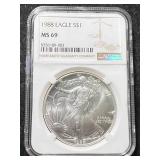 1988 AMERICAN SILVER EAGLE NGC MS69